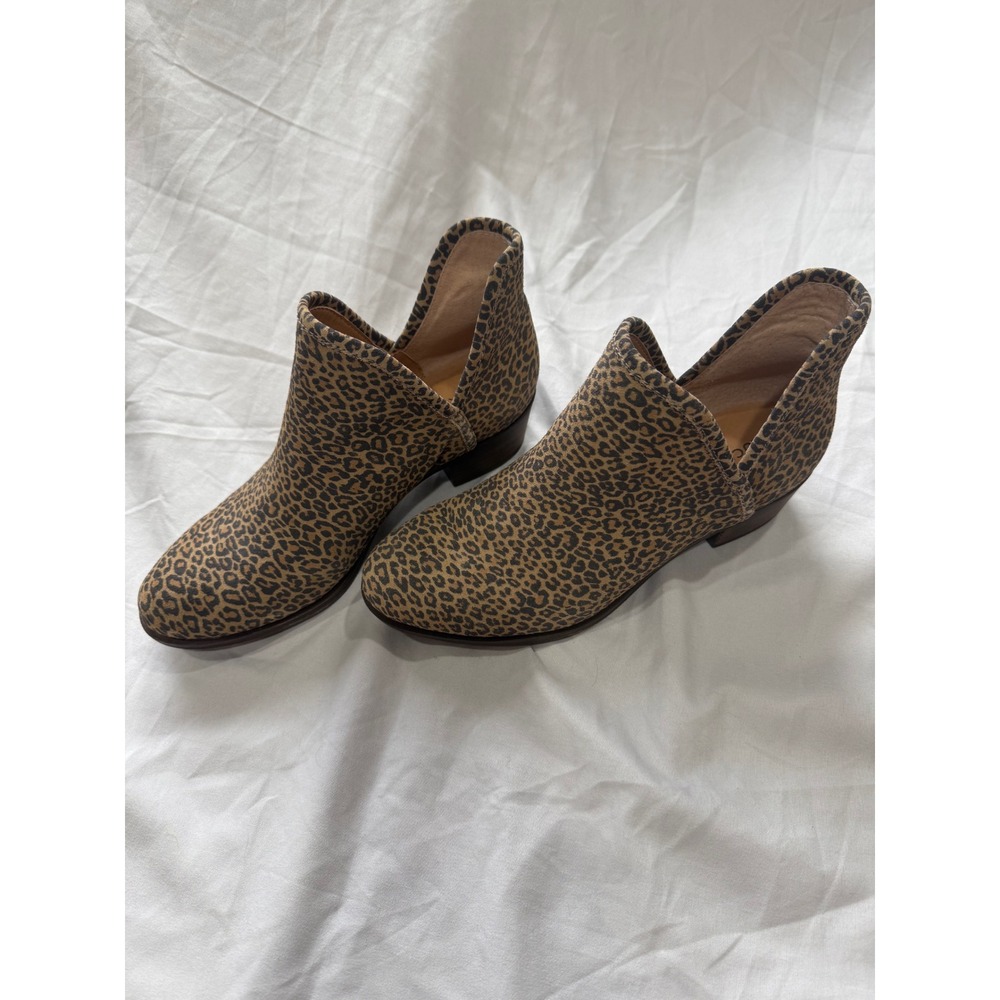 Lucky Brand Women's Leopard Print Ankle Booties Block Heel Cutout Side Size 6M